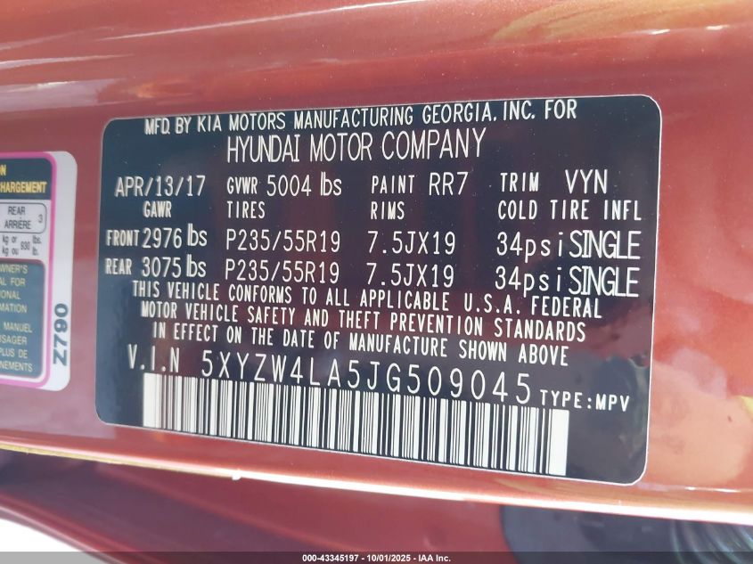 2018 Hyundai Santa Fe Sport 2.0T Ultimate VIN: 5XYZW4LA5JG509045 Lot: 43345197