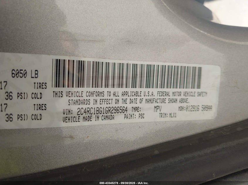 2016 CHRYSLER TOWN & COUNTRY TOURING 2C4RC1BG1GR296564