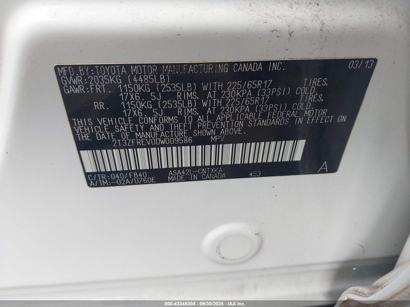 2013 TOYOTA RAV4 LE - 2T3ZFREV0DW009586