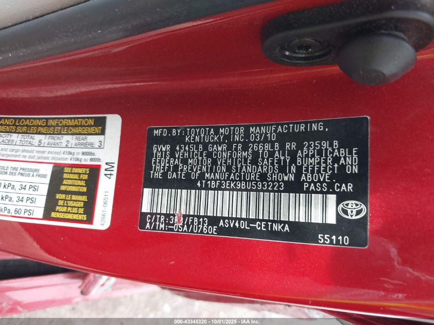 2011 Toyota Camry Le VIN: 4T1BF3EK9BU593223 Lot: 43345320