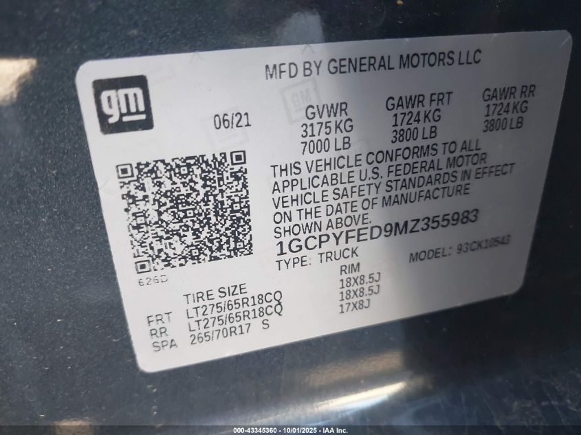 2021 Chevrolet Silverado 1500 4Wd Short Bed Lt Trail Boss VIN: 1GCPYFED9MZ355983 Lot: 43345360