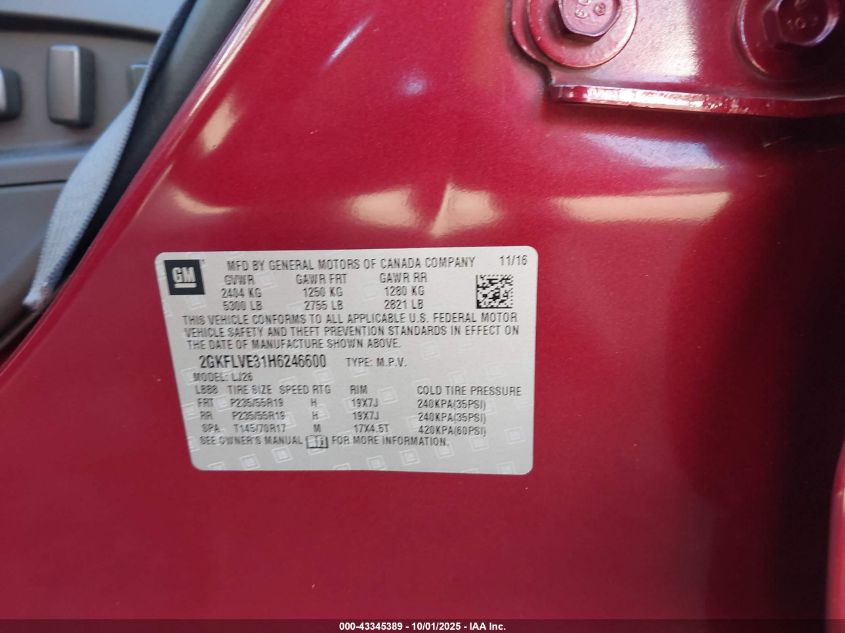 2017 GMC Terrain Denali VIN: 2GKFLVE31H6246600 Lot: 43345389