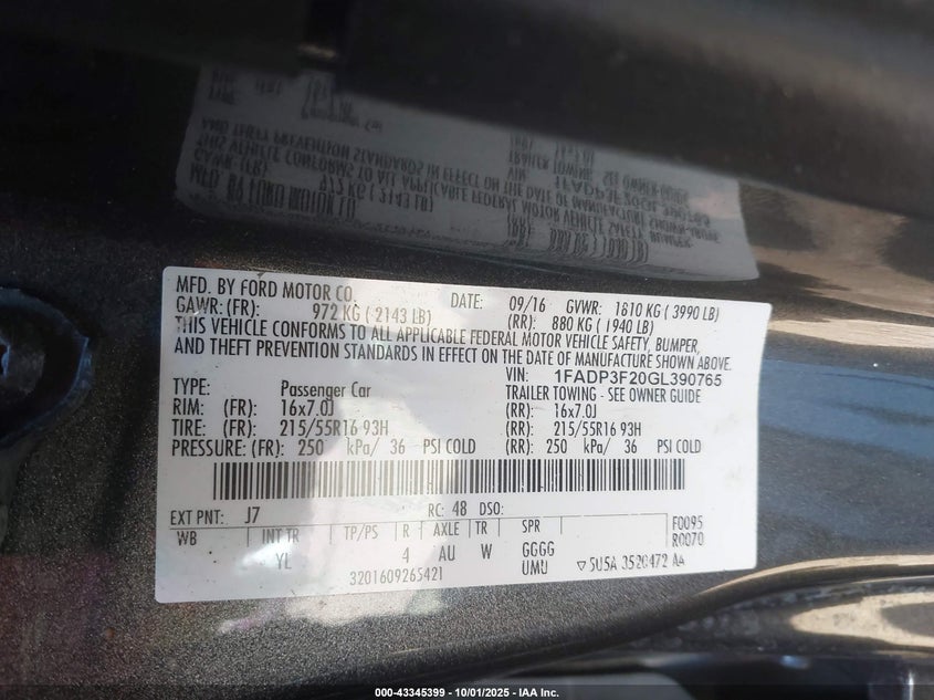 2016 FORD FOCUS SE - 1FADP3F20GL390765