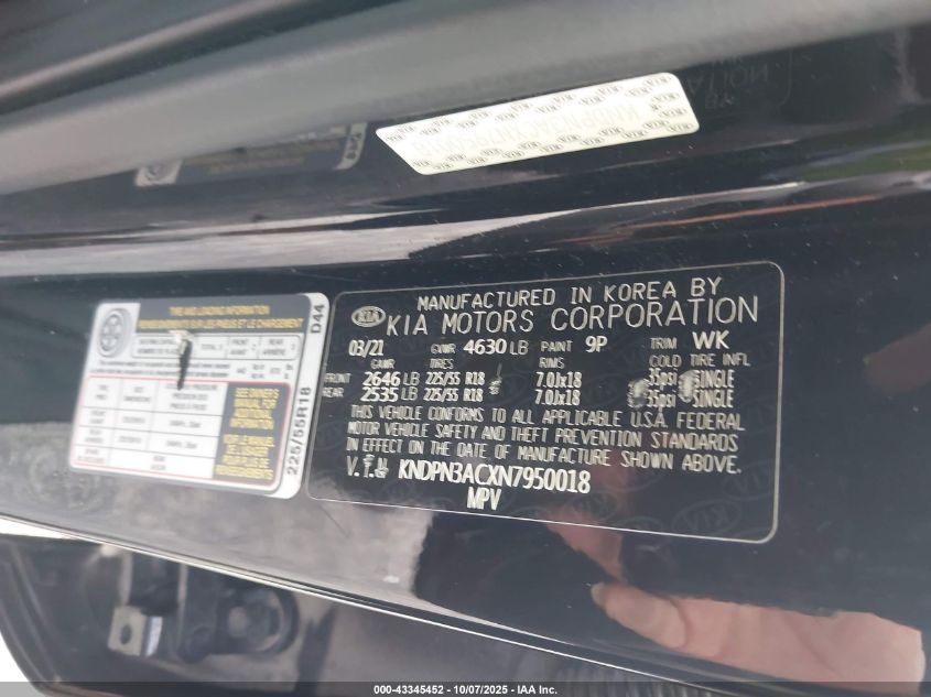 2022 Kia Sportage Ex VIN: KNDPN3ACXN7950018 Lot: 43345452