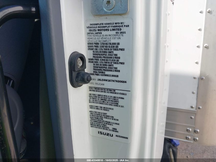 2022 Isuzu Npr Xd VIN: JALC4W167N7K00684 Lot: 43345518
