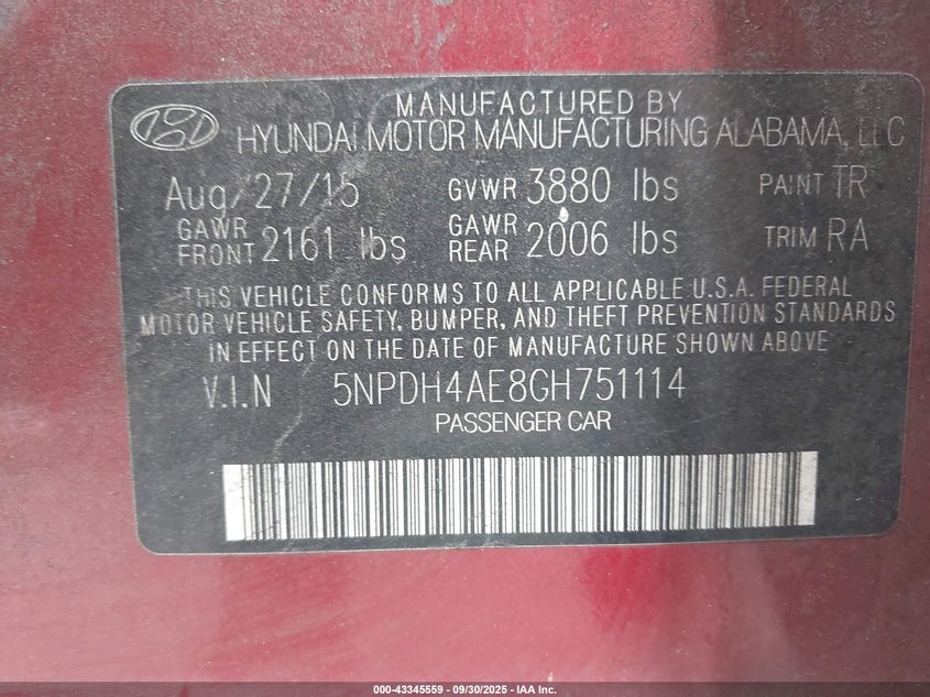 2016 HYUNDAI ELANTRA SE - 5NPDH4AE8GH751114