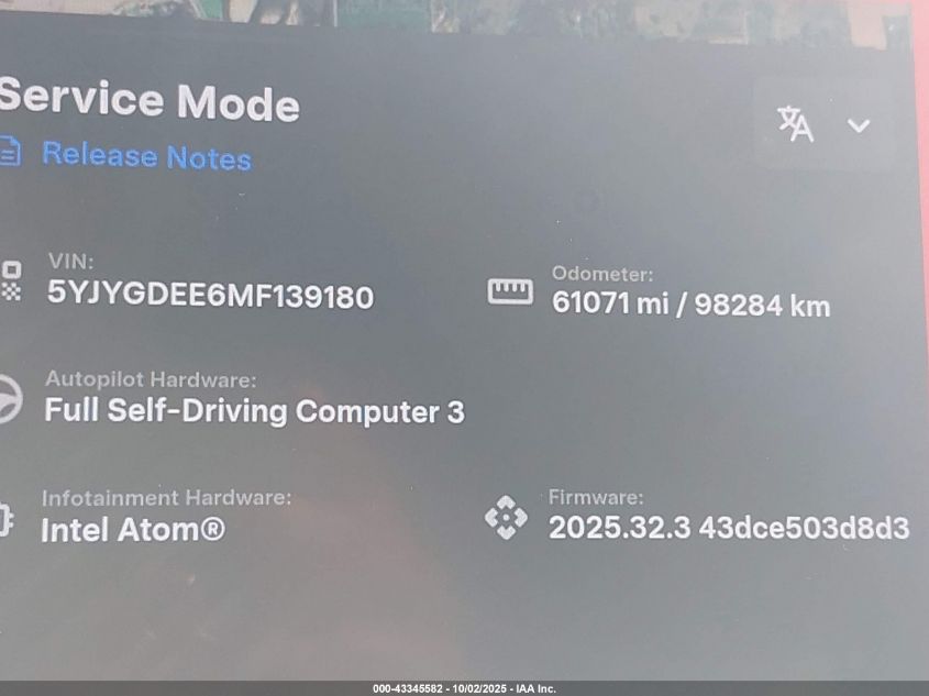 2021 Tesla Model Y Long Range Dual Motor All-Wheel Drive VIN: 5YJYGDEE6MF139180 Lot: 43345582