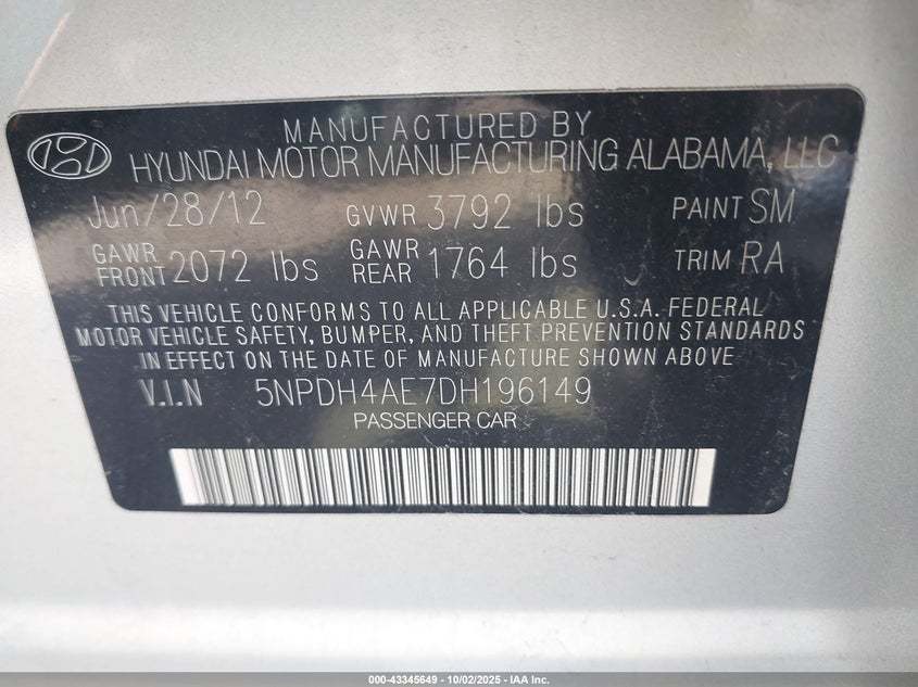 2013 HYUNDAI ELANTRA GLS - 5NPDH4AE7DH196149