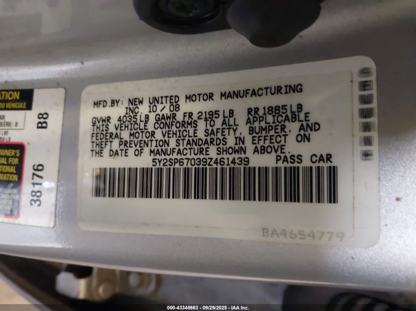 2009 Pontiac Vibe VIN: 5Y2SP67039Z461439 Lot: 43345663