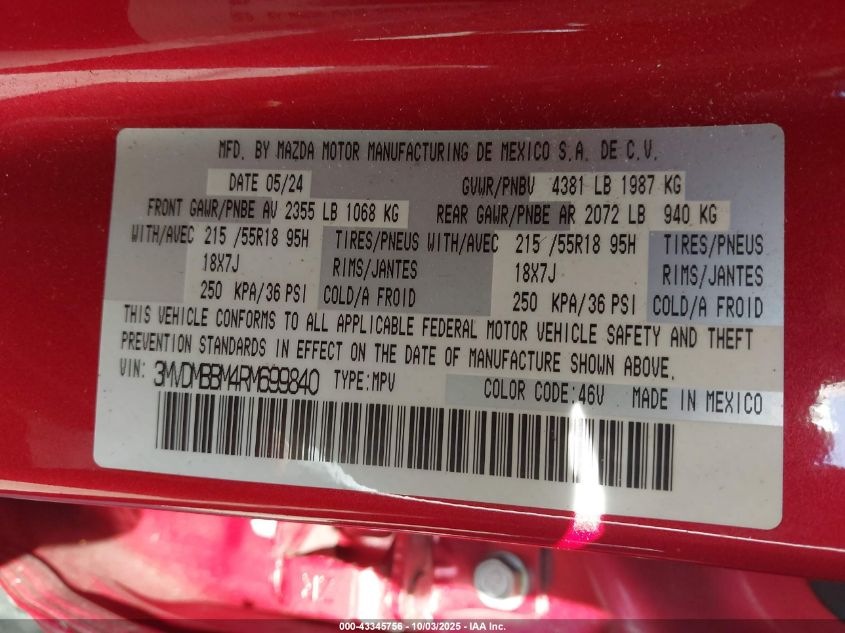 2024 Mazda Cx-30 2.5 S Select Sport VIN: 3MVDMBBM4RM699840 Lot: 43345756