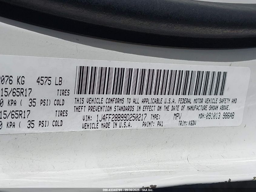 2009 Jeep Patriot Sport VIN: 1J4FF28B99D250217 Lot: 43345769