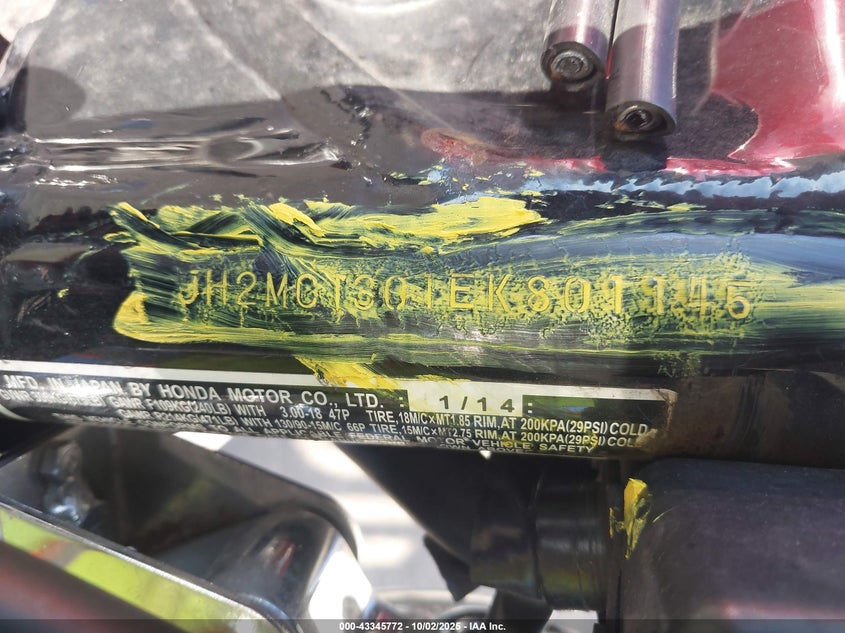 2014 Honda Cmx250 C VIN: JH2MC1301EK801145 Lot: 43345772