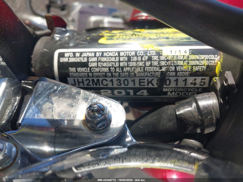 2014 Honda Cmx250 C VIN: JH2MC1301EK801145 Lot: 43345772