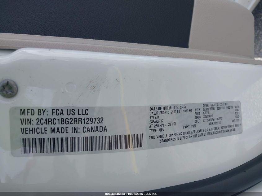 2024 Chrysler Pacifica Touring L VIN: 2C4RC1BG2RR129732 Lot: 43345823