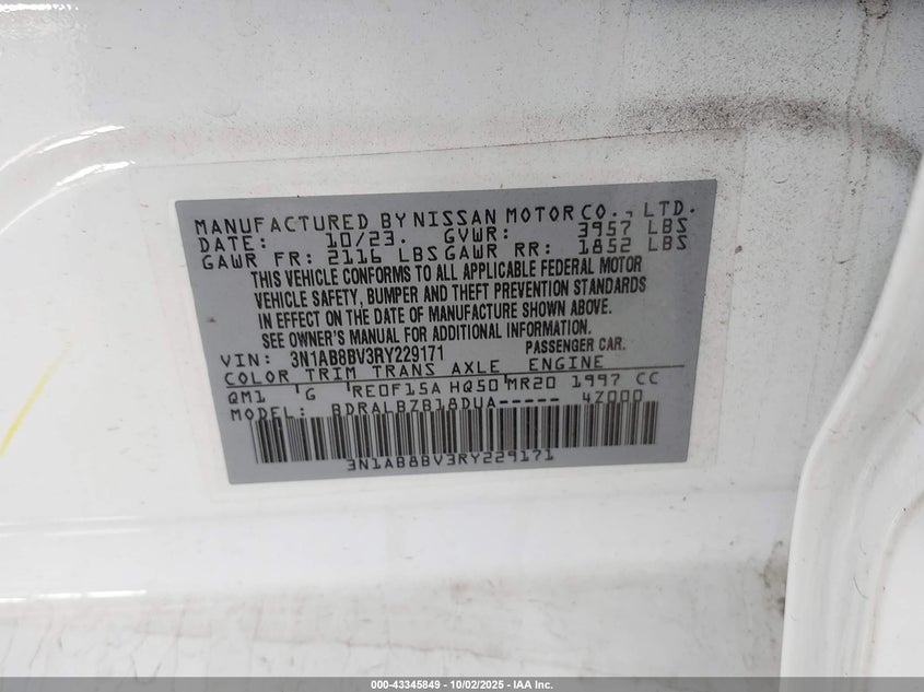 2024 NISSAN SENTRA S XTRONIC CVT - 3N1AB8BV3RY229171