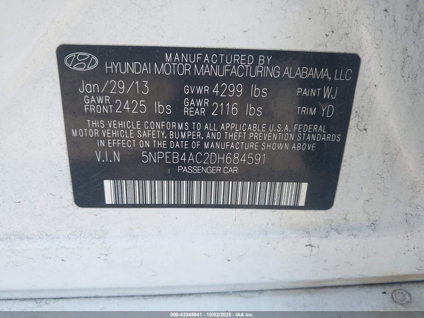 2013 HYUNDAI SONATA GLS - 5NPEB4AC2DH684591