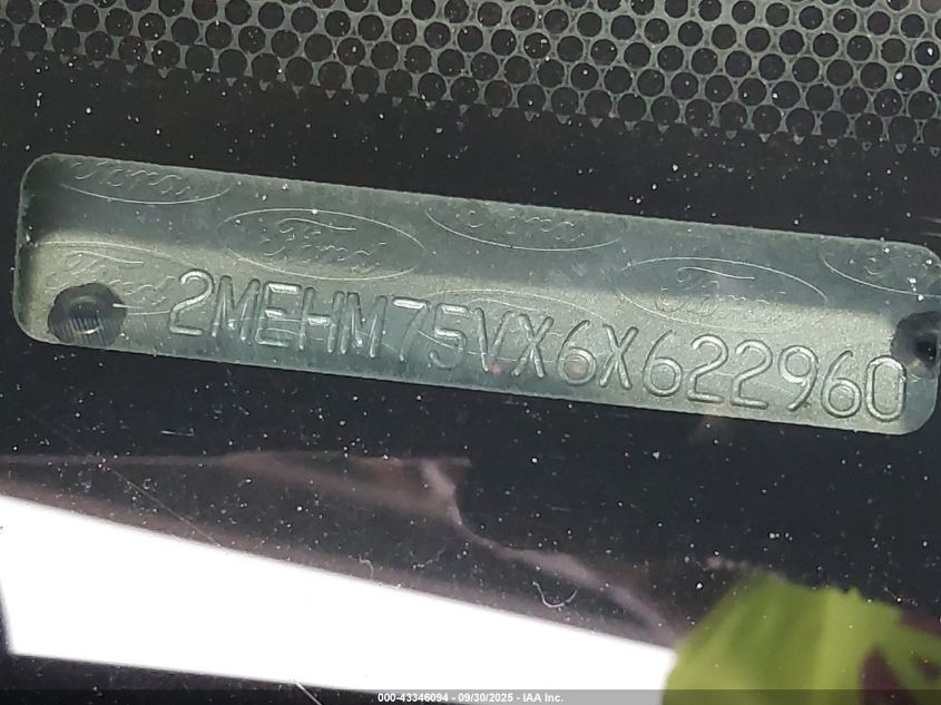 2006 Mercury Grand Marquis Ls VIN: 2MEHM75VX6X622960 Lot: 43346094