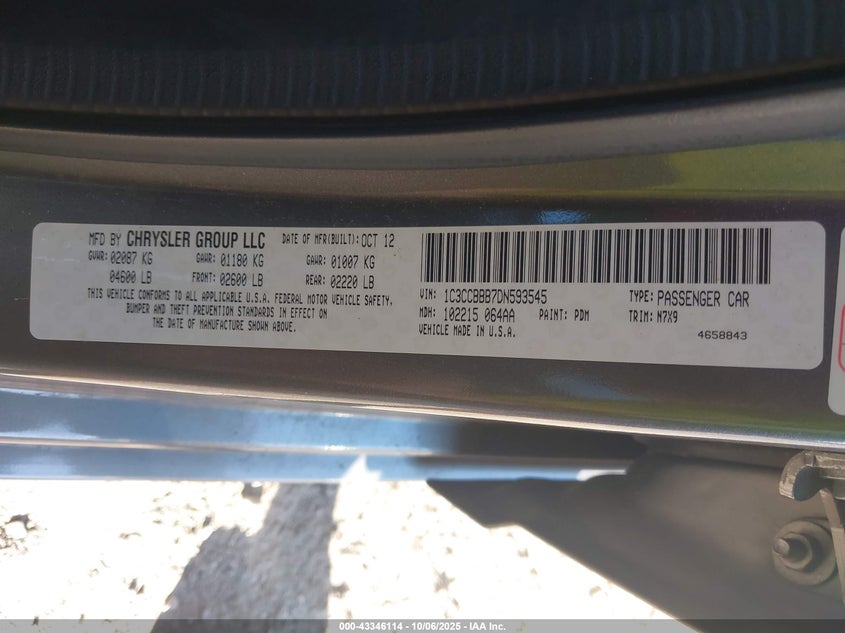 1C3CCBBB7DN593545 2013 CHRYSLER 200 photo no. 9