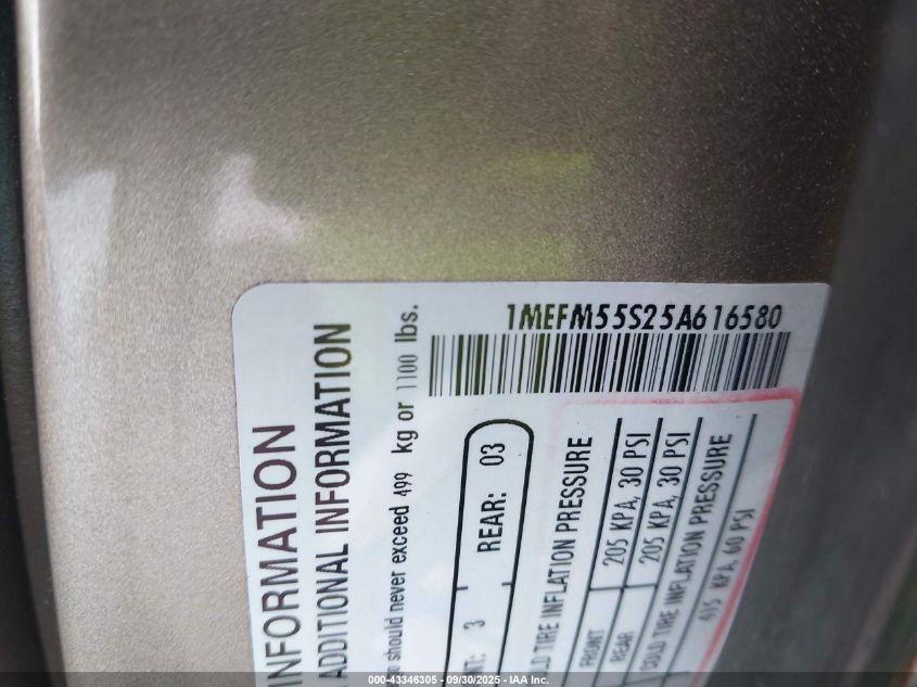 2005 Mercury Sable Ls VIN: 1MEFM55S25A616580 Lot: 43346305
