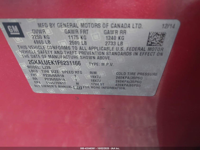 2015 GMC TERRAIN DENALI - 2GKALUEK1F6231166