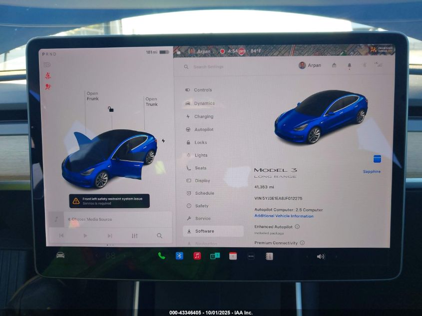 2018 Tesla Model 3 Long Range/Mid Range VIN: 5YJ3E1EA8JF012275 Lot: 43346405
