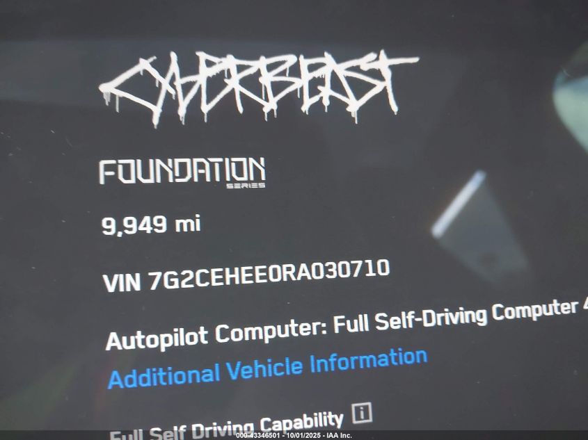 2024 Tesla Cybertruck Cyberbeast VIN: 7G2CEHEE0RA030710 Lot: 43346501
