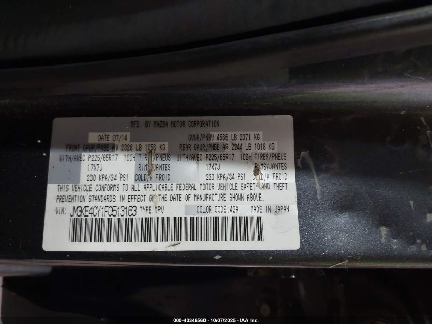 2015 Mazda Cx-5 Touring VIN: JM3KE4CY1F0513163 Lot: 43346560