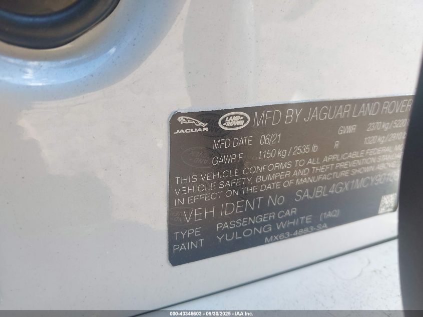 2021 Jaguar Xf R-Dynamic Se P300 Awd Automatic VIN: SAJBL4GX1MCY90105 Lot: 43346603