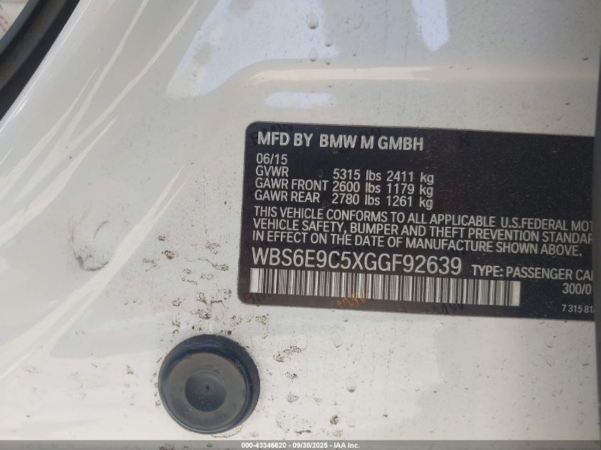 2016 BMW M6 GRAN COUPE - WBS6E9C5XGGF92639
