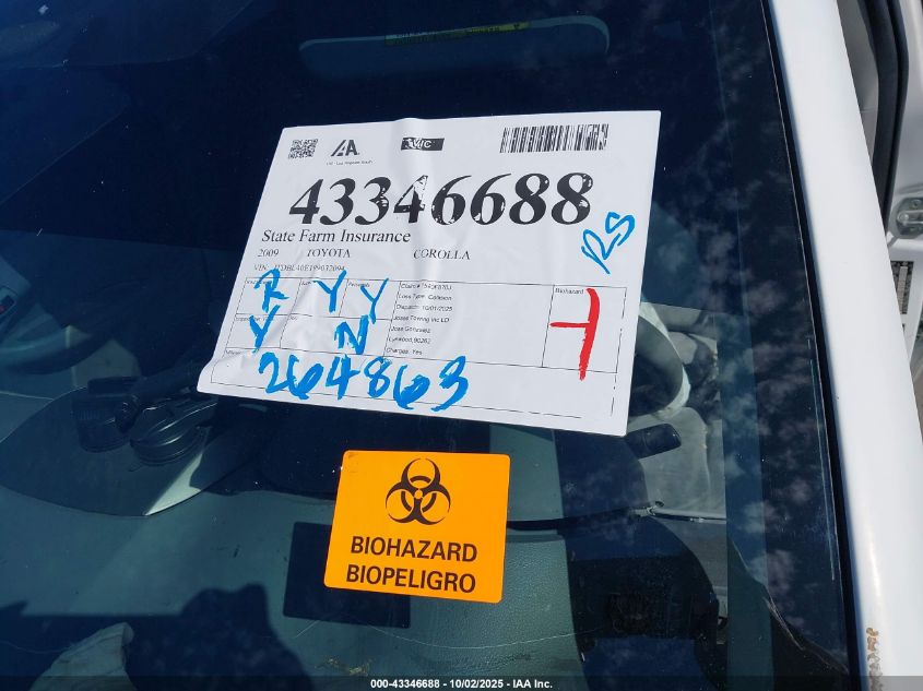 2009 Toyota Corolla VIN: JTDBL40E199032094 Lot: 43346688