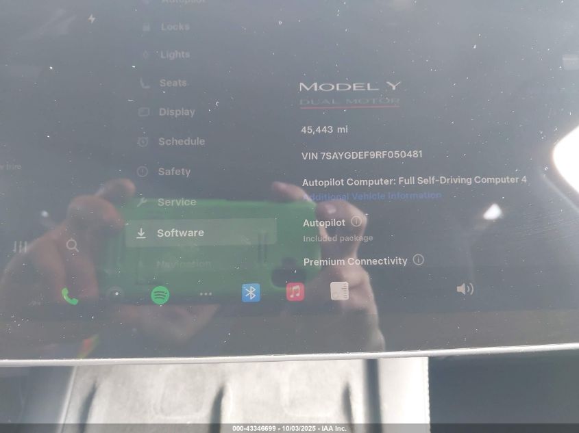 2024 Tesla Model Y Performance Dual Motor All-Wheel Drive VIN: 7SAYGDEF9RF050481 Lot: 43346699