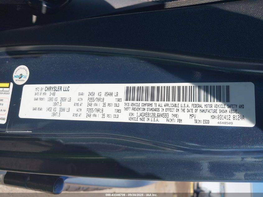 2008 Jeep Wrangler Unlimited Sahara VIN: 1J4GA59128L604593 Lot: 43346706