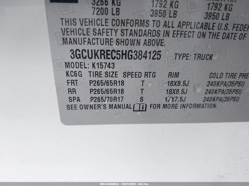 2017 CHEVROLET SILVERADO 1500 2LT - 3GCUKREC5HG384125