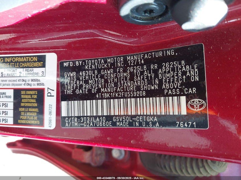 2015 TOYOTA CAMRY XLE V6 - 4T1BK1FK2FU559208