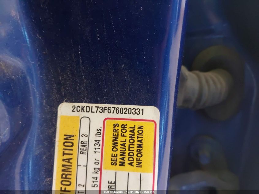 2007 Pontiac Torrent VIN: 2CKDL73F676020331 Lot: 43347003