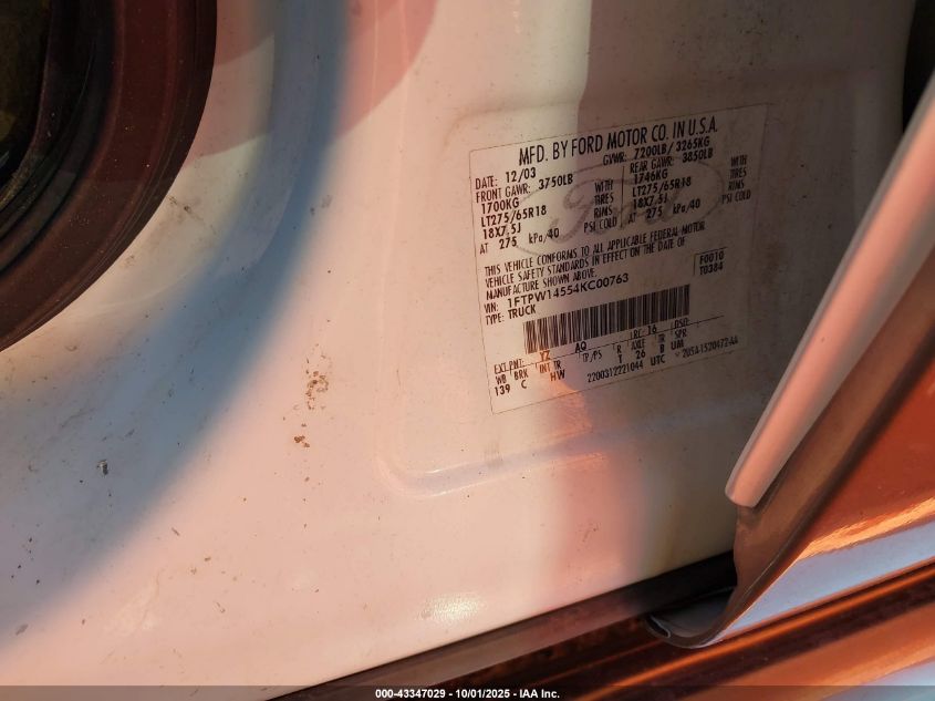 2004 Ford F-150 Fx4/Lariat/Xlt VIN: 1FTPW14554KC00763 Lot: 43347029