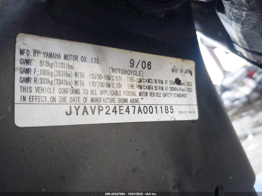 2007 YAMAHA XVS1300 A JYAVP24E47A001185