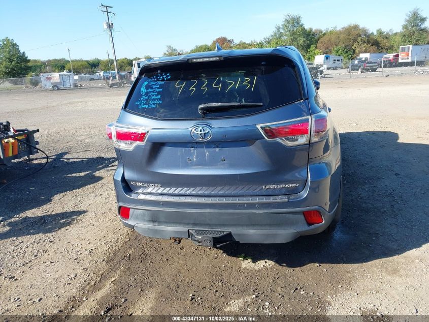 2015 Toyota Highlander Limited V6 VIN: 5TDDKRFH4FS160465 Lot: 43347131