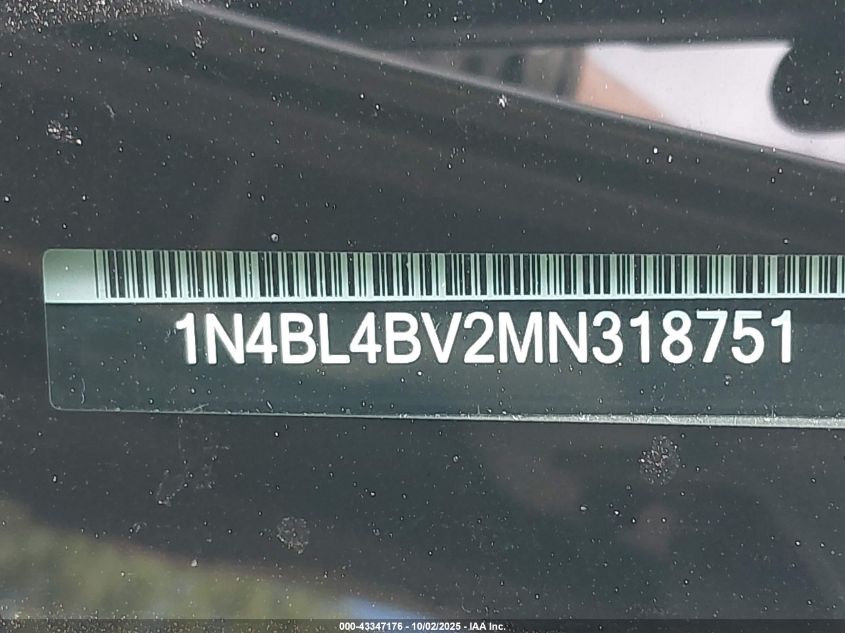 2021 Nissan Altima S Fwd VIN: 1N4BL4BV2MN318751 Lot: 43347176