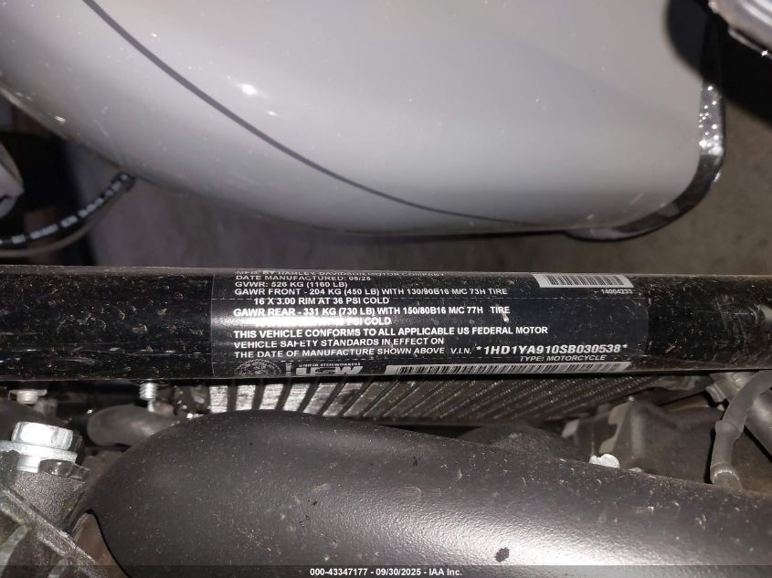 2025 Harley-Davidson Flhc VIN: 1HD1YA910SB030538 Lot: 43347177