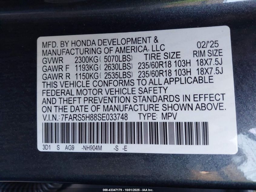 2025 HONDA CR-V HYBRID SPORT-L - 7FARS5H88SE033748