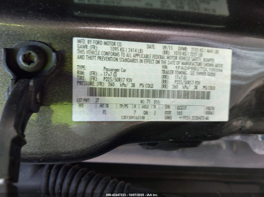 2016 Ford C-Max Hybrid Sel VIN: 1FADP5BU7GL100394 Lot: 43347223