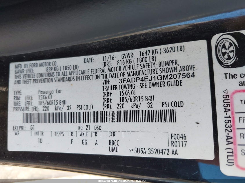 2016 FORD FIESTA SE - 3FADP4EJ1GM207564