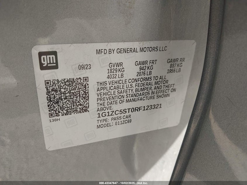 2024 CHEVROLET MALIBU FWD 1FL 1G1ZC5ST0RF123321