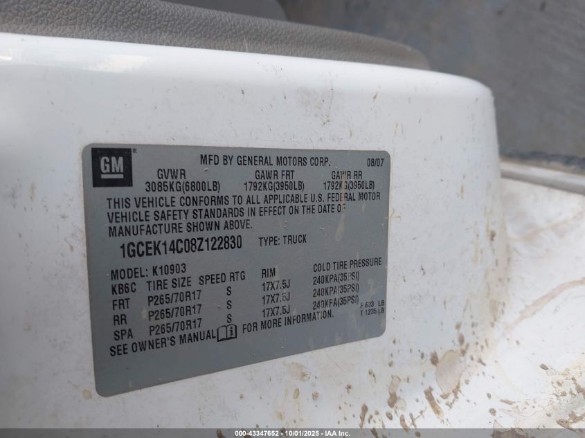 2008 Chevrolet Silverado 1500 Work Truck VIN: 1GCEK14C08Z122830 Lot: 43347652