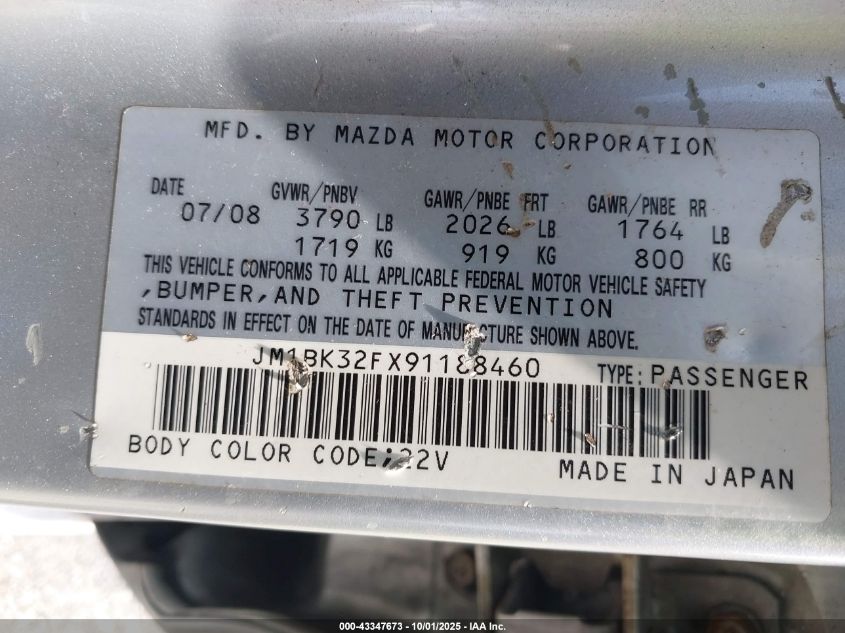 2009 Mazda Mazda3 I VIN: JM1BK32FX91188460 Lot: 43347673