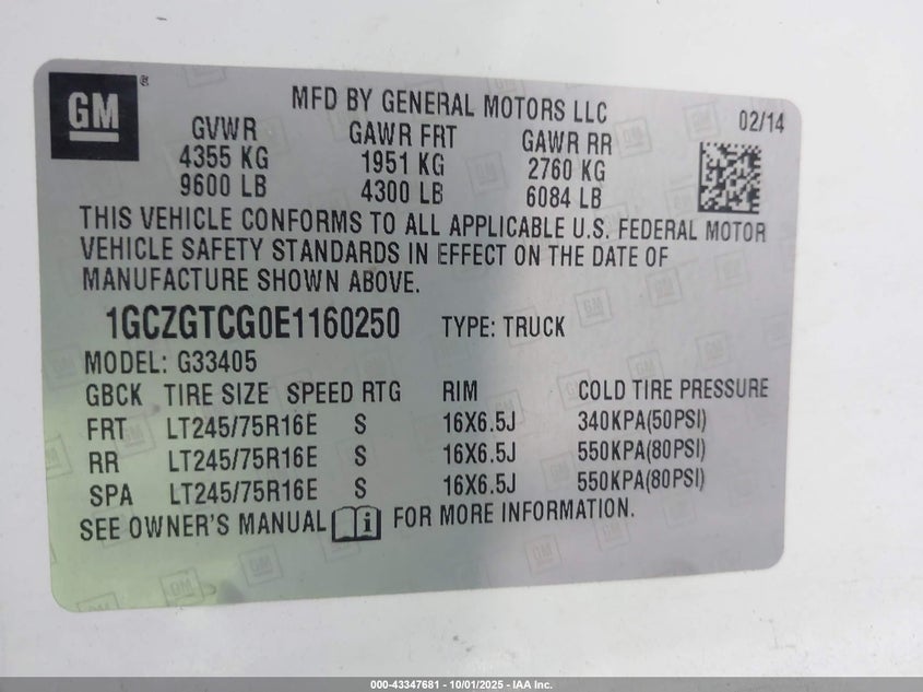 2014 CHEVROLET EXPRESS 3500 WORK VAN - 1GCZGTCG0E1160250