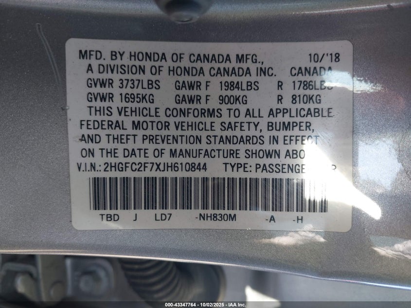 2018 HONDA CIVIC EX - 2HGFC2F7XJH610844