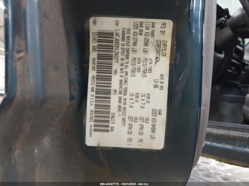 1997 Jeep Cherokee Sport VIN: 1J4FJ68S9VL502277 Lot: 43347775