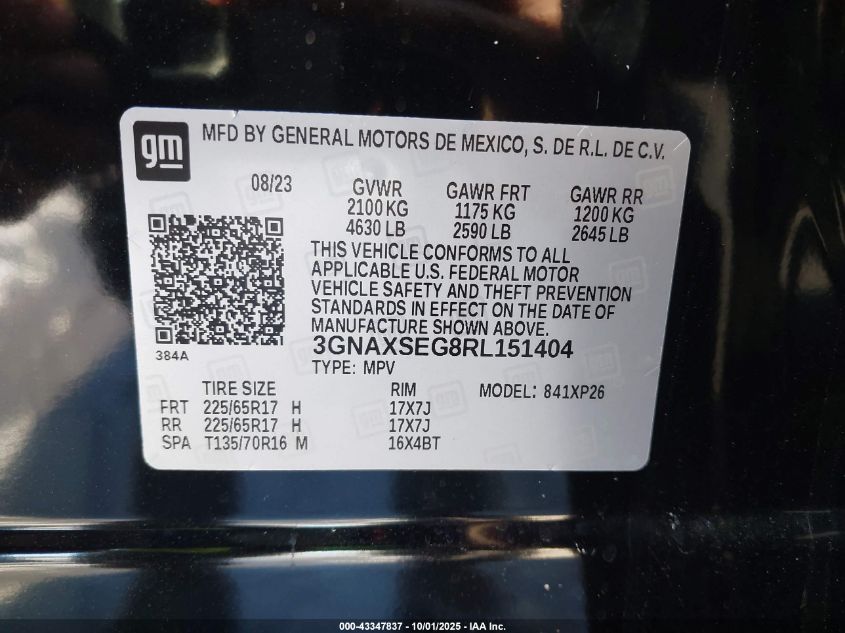 2024 Chevrolet Equinox Awd Ls VIN: 3GNAXSEG8RL151404 Lot: 43347837